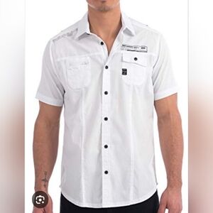Projek Raw Men's White Utility Short Sleeve Button Down Shirt Size Small NWT